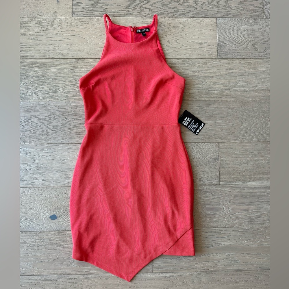 Express Asymmetrical Orange Pink Bodycon Dress